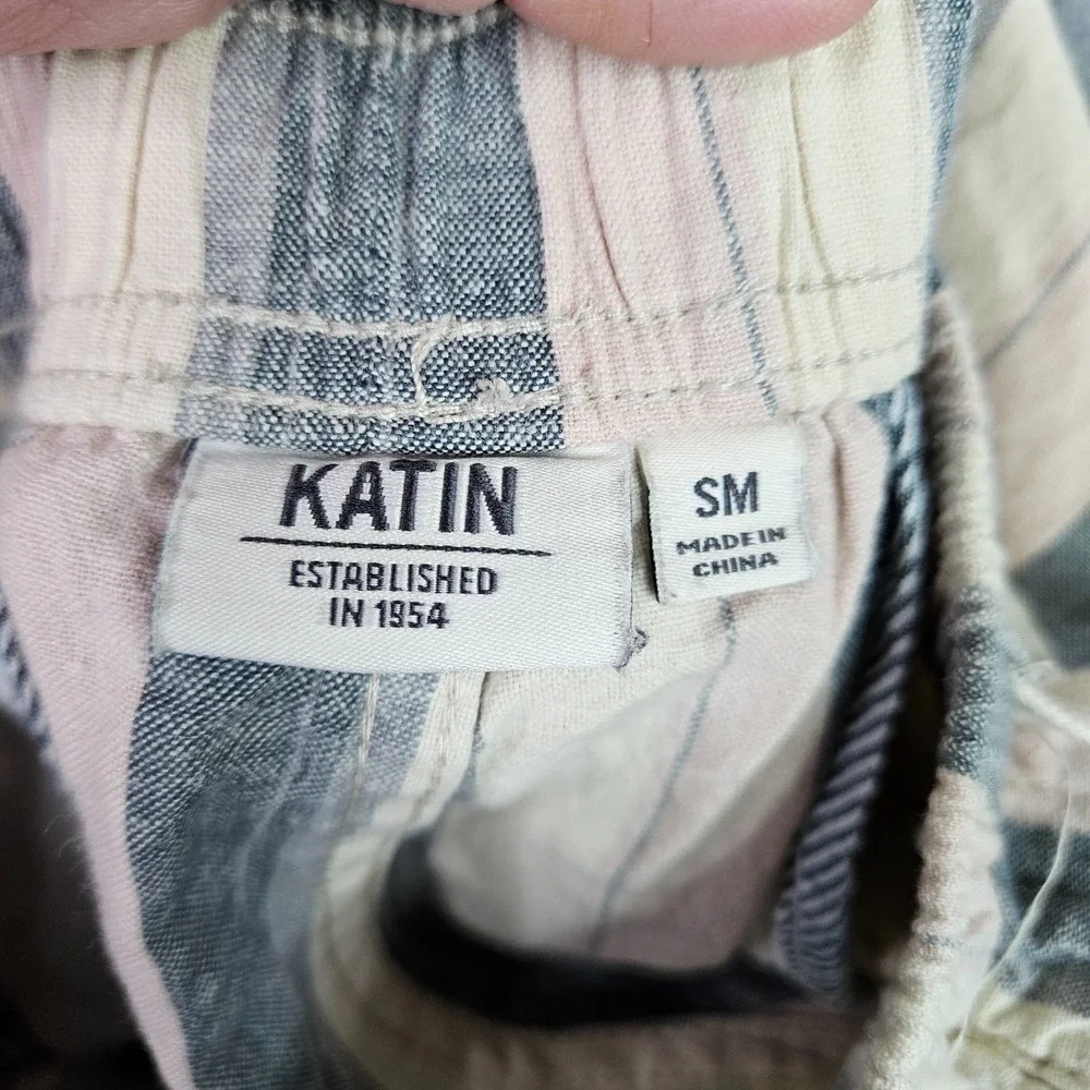 Katin Shorts Men SM Striped Drawstring Elastic Waist Casual Surf Cotton Linen